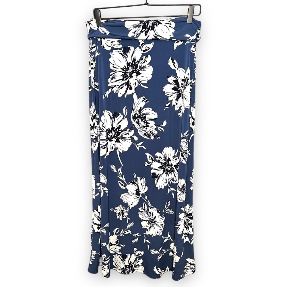 LE Lis Blue and White Floral Maxi Skirt, Size Large - Picture 2 of 5